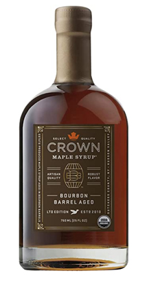 Crown organic maple syrup aged in bourbon barrels