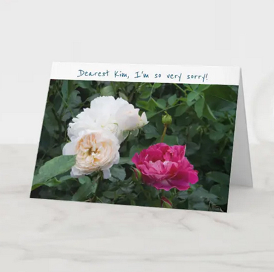 Beg forgiveness with a stylish card with a photo of cream and pink roses